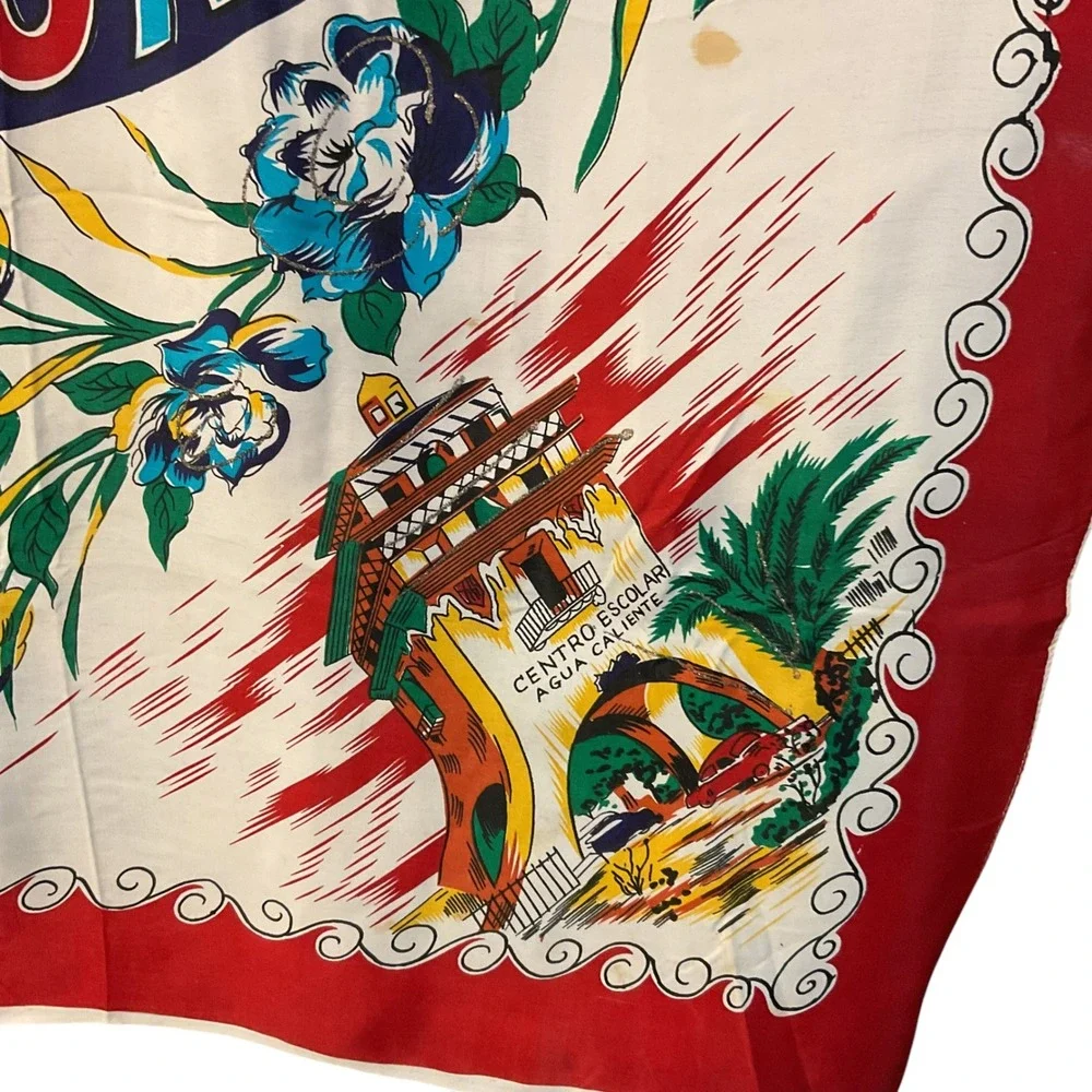 Tijuana Mexico Souvenir Red‎ Floral Sombrero Travel Print Square Scarf One Size